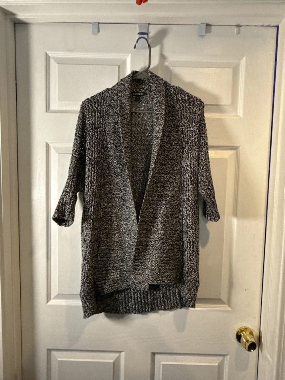 Express Marled Gray Open-Front Short-Sleeve Cardigan